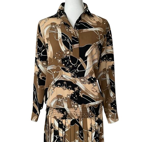 Vintage Medium Set Petite Skirt Top MP Pleated Classic Equestrian Chain Print - Picture 4 of 16